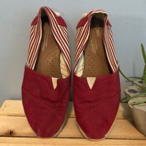 TOMS Slip On Red Canvas Shoes